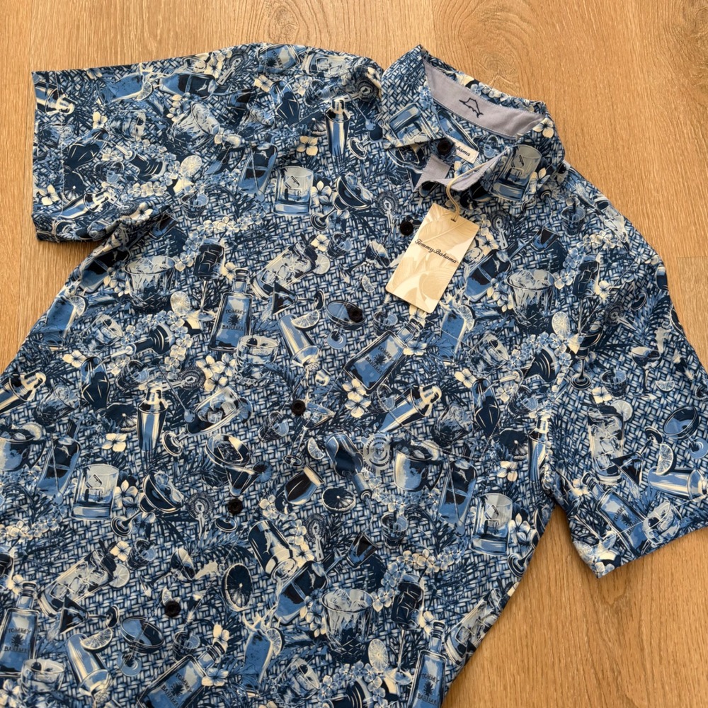 Tommy Bahama Island Mixer Button Down Camp Shirt Mens Small Blue Silk NWT